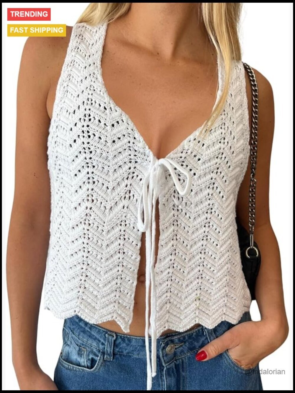 Crochet Tie Front Tank Top Beach Cover Up Summer Vacation